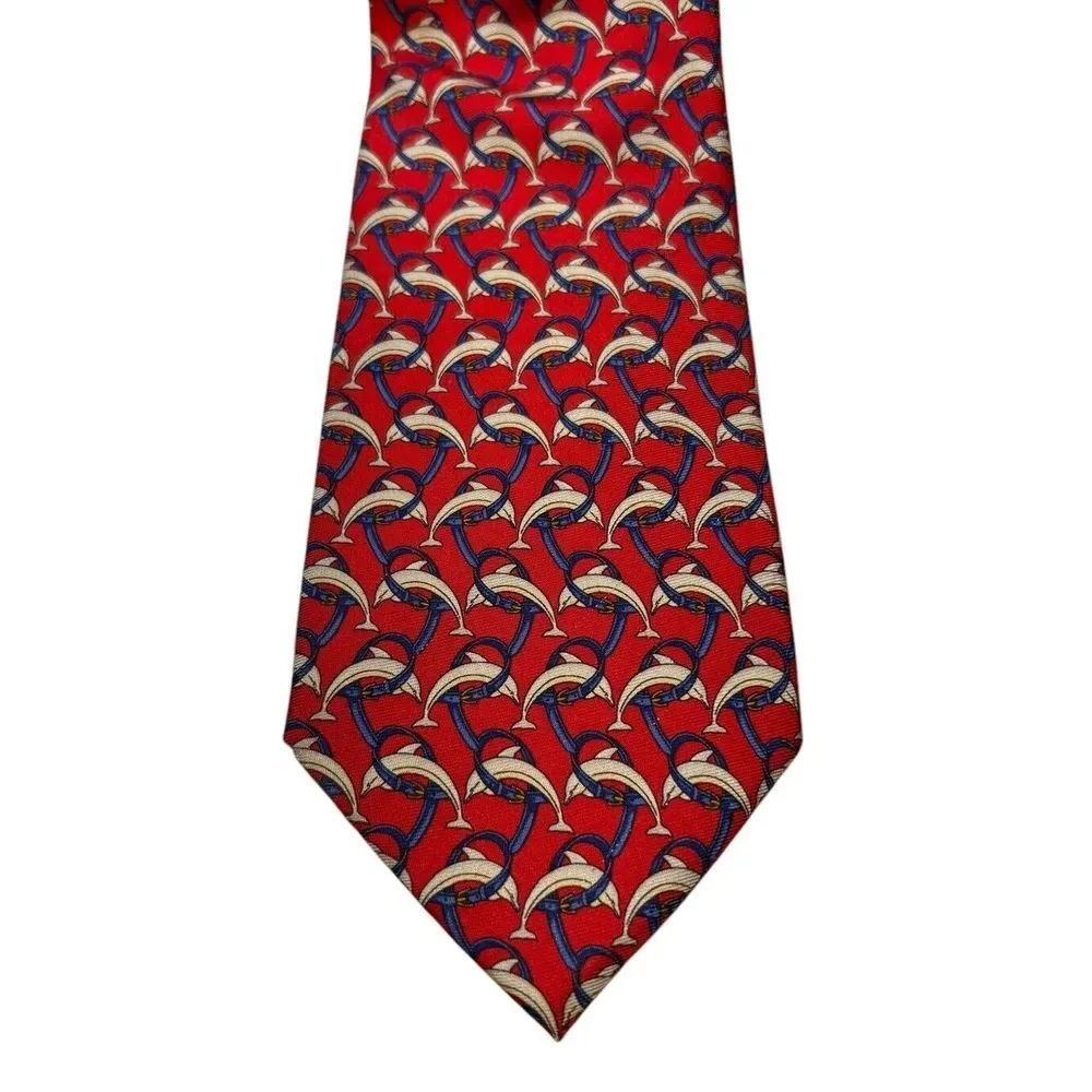 Brooks Brothers Makers Tie Silk Made in USA Red Dolphins Men's‎ Neck Tie